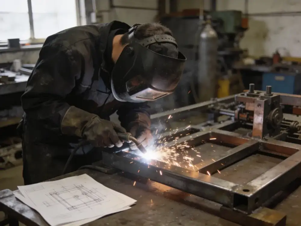 Fabricação de estrutura de máquina especial em oficina de solda