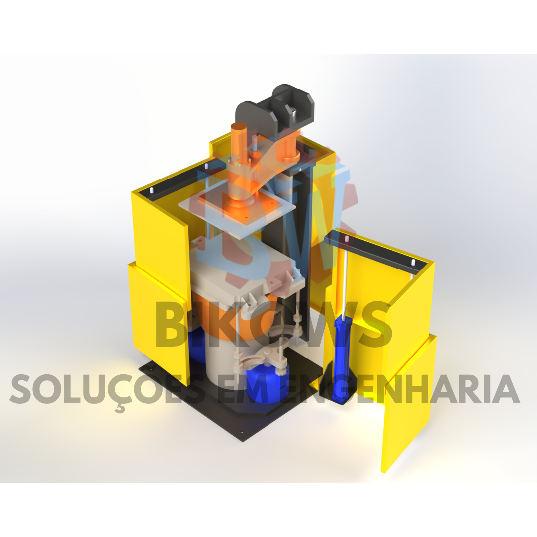 Render 3D do projeto de automação e proteções da prensa desenvolvido pela Bikows