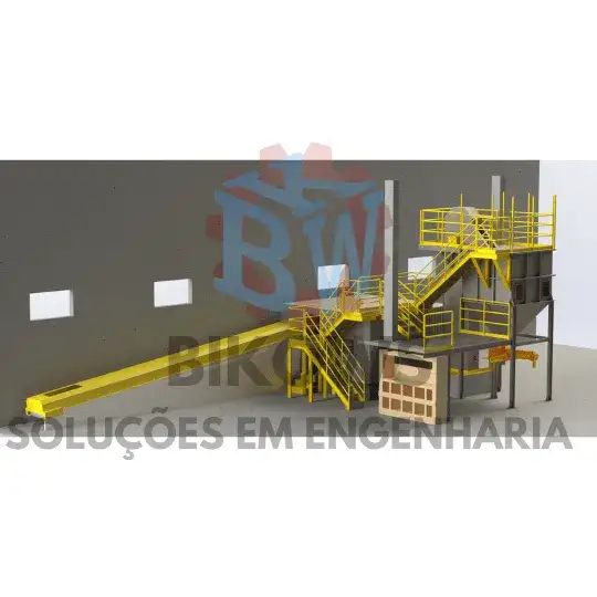 Escadas e mezanino industrial em setor de recuperação de areia