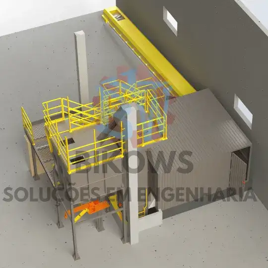 Plataforma industrial com guarda-corpo executada pela Bikows