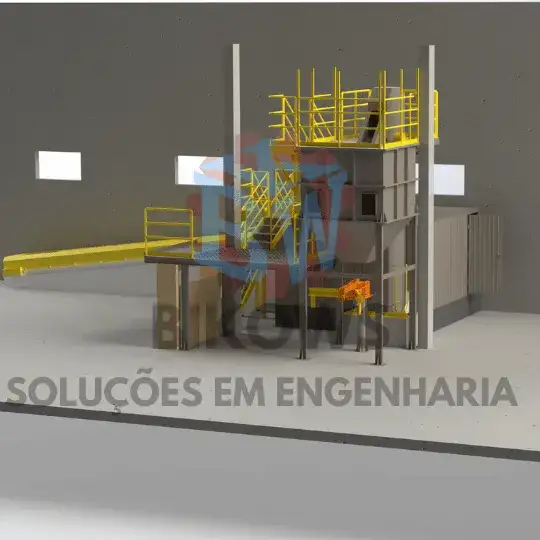 Setor industrial com estrutura de ventilação e mezanino em operação